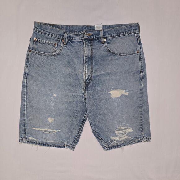 Vintage Levi's 505 Distressed Denim Shorts Mens 36 Light Wash 90s Jhorts - Picture 1 of 15